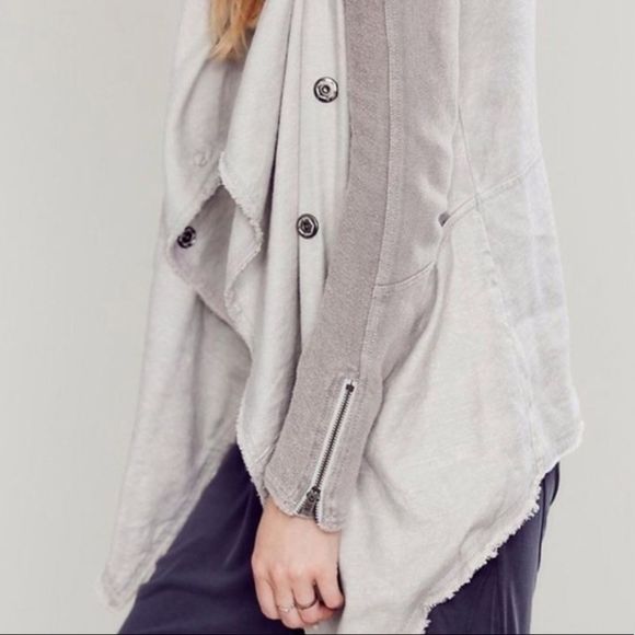 Free People Linen Cotton Drippy Asymmetrical Jacket Grey XS - Picture 5 of 14
